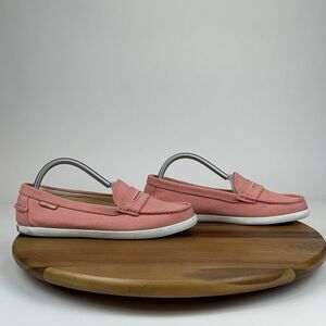 Womens Cole Haan Pinch Maine Classic Salmon Pink Canvas Penny Loafers Size 9 B‎